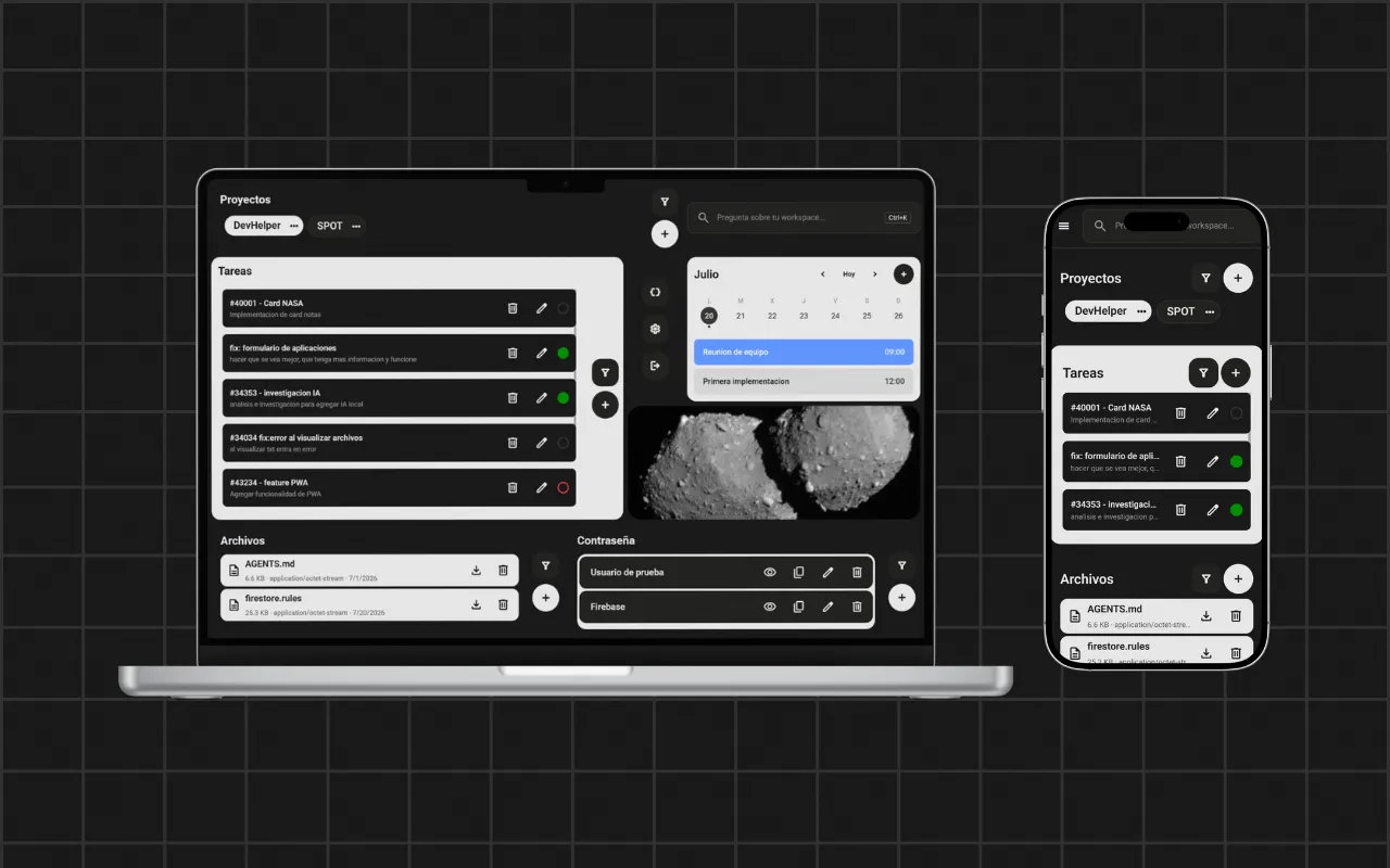 DevHelper dashboard en uso real